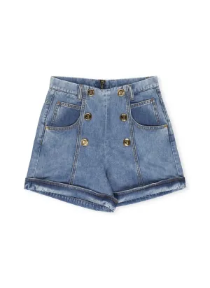 Balmain Kids Buttoned Detailed Denim Shorts
