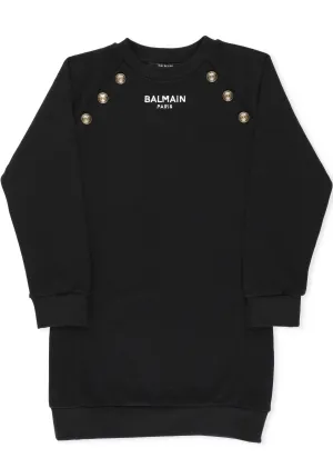 Balmain Kids Buttoned Logo Print Dress