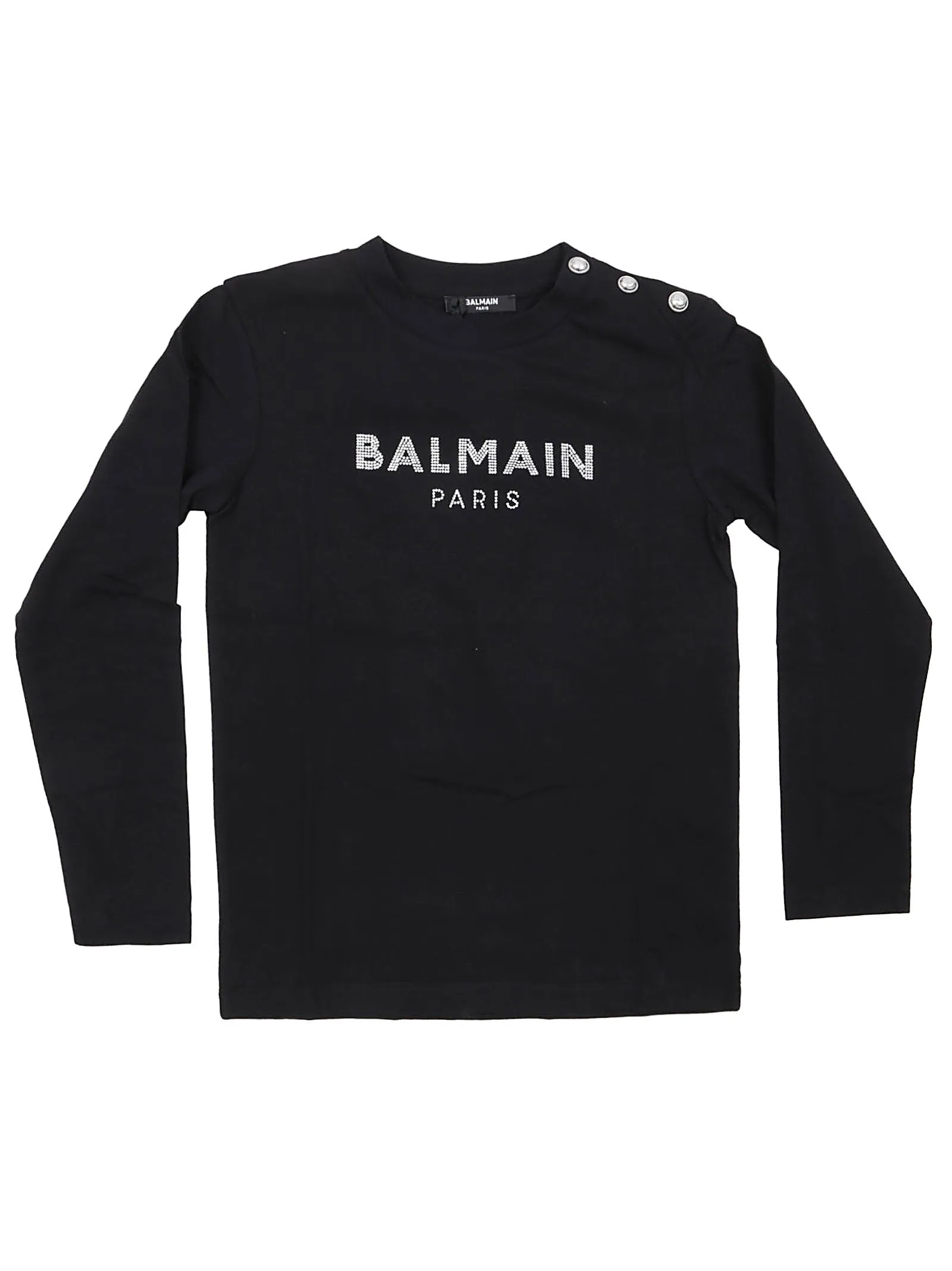 Balmain Kids Crystal Embellished Logo Long Sleeve T-Shirt