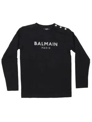 Balmain Kids Crystal Embellished Logo Long Sleeve T-Shirt