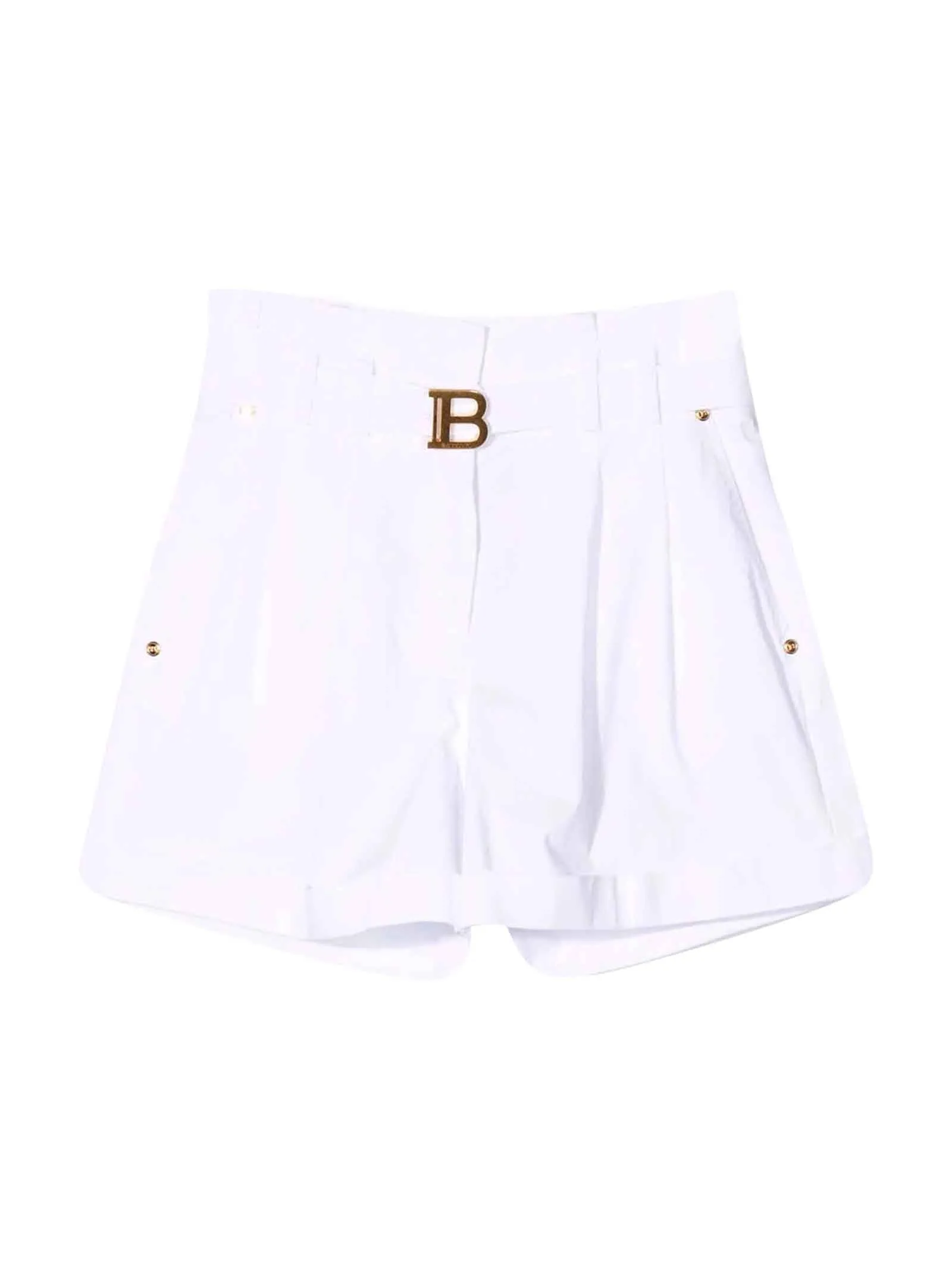 Balmain Kids Logo Buckle Belted Denim Shorts
