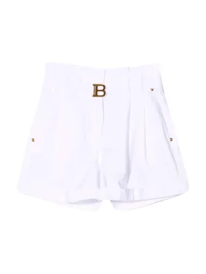 Balmain Kids Logo Buckle Belted Denim Shorts