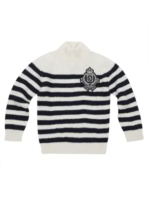 Balmain Kids Logo Crest Striped Knit Jumper