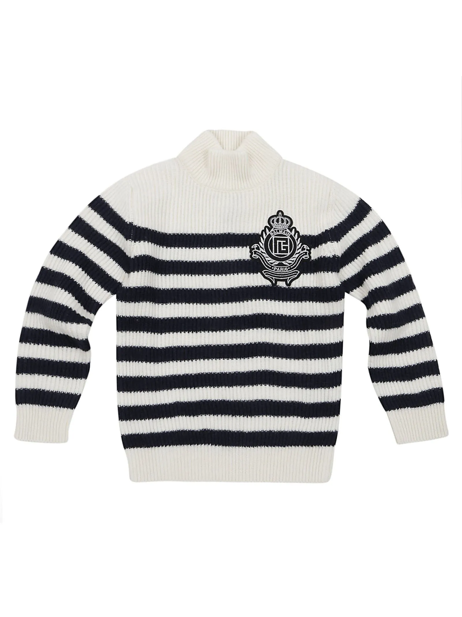 Balmain Kids Logo Crest Striped Knit Jumper