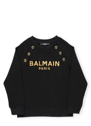 Balmain Kids Logo Embroidered Button Detail Sweatshirt