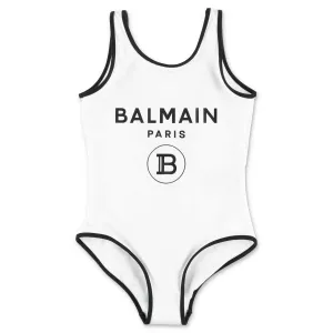 Balmain Kids Logo Printed Contrast Trim Swimsuit