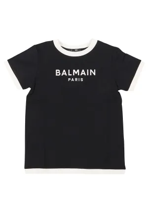 Balmain Kids Logo Printed Contrast Trim T-Shirt