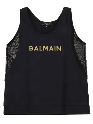 Balmain Kids Logo Printed Crewneck Tank Top