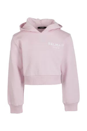 Balmain Kids Logo Printed Cropped Hoodie