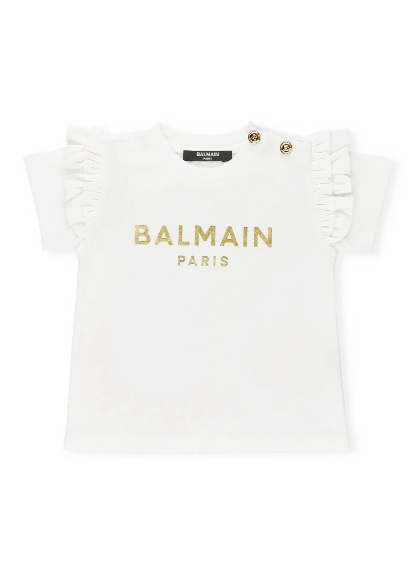 Balmain Kids Ruffled Logo Printed Top