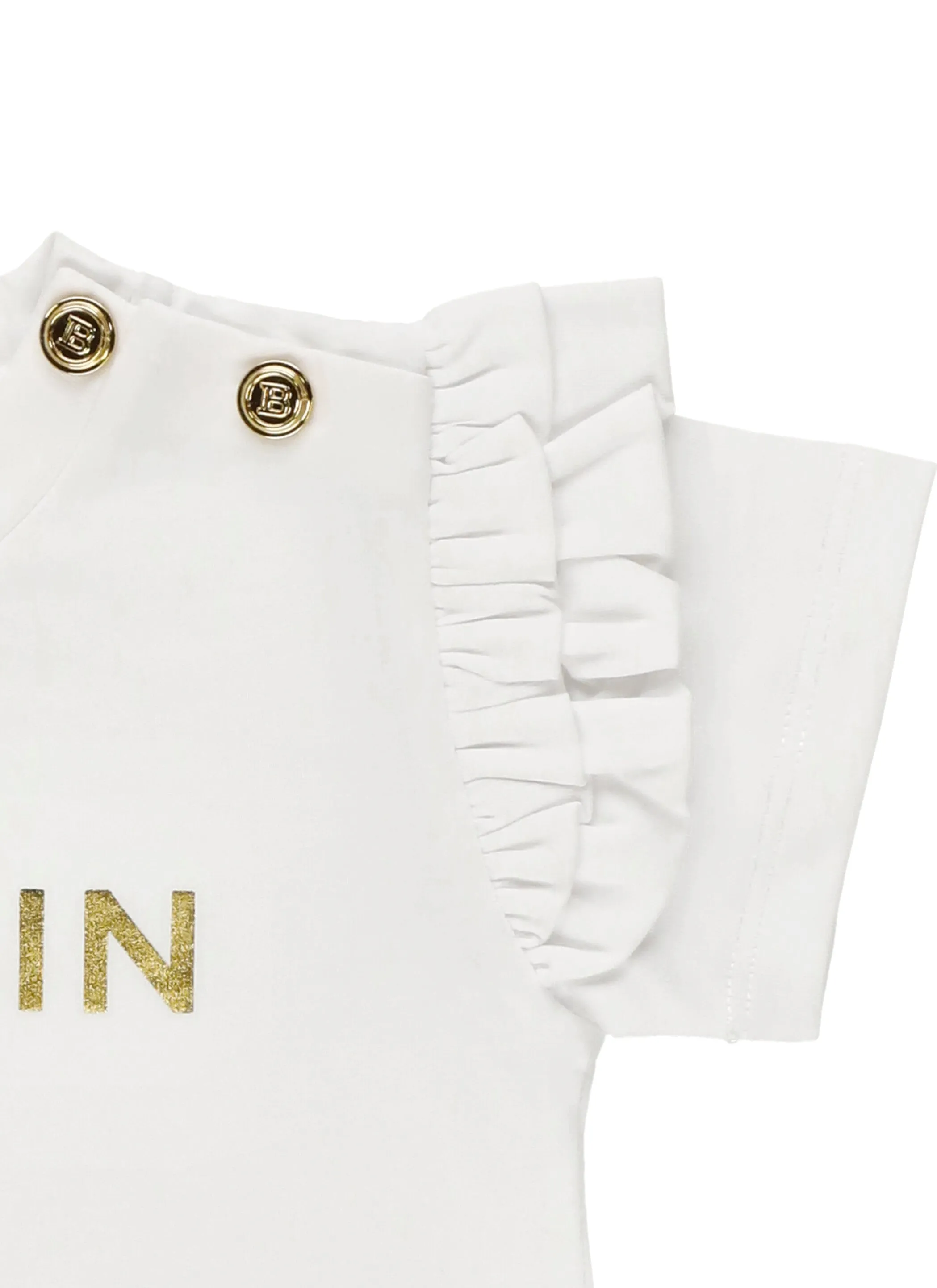 Balmain Kids Ruffled Logo Printed Top