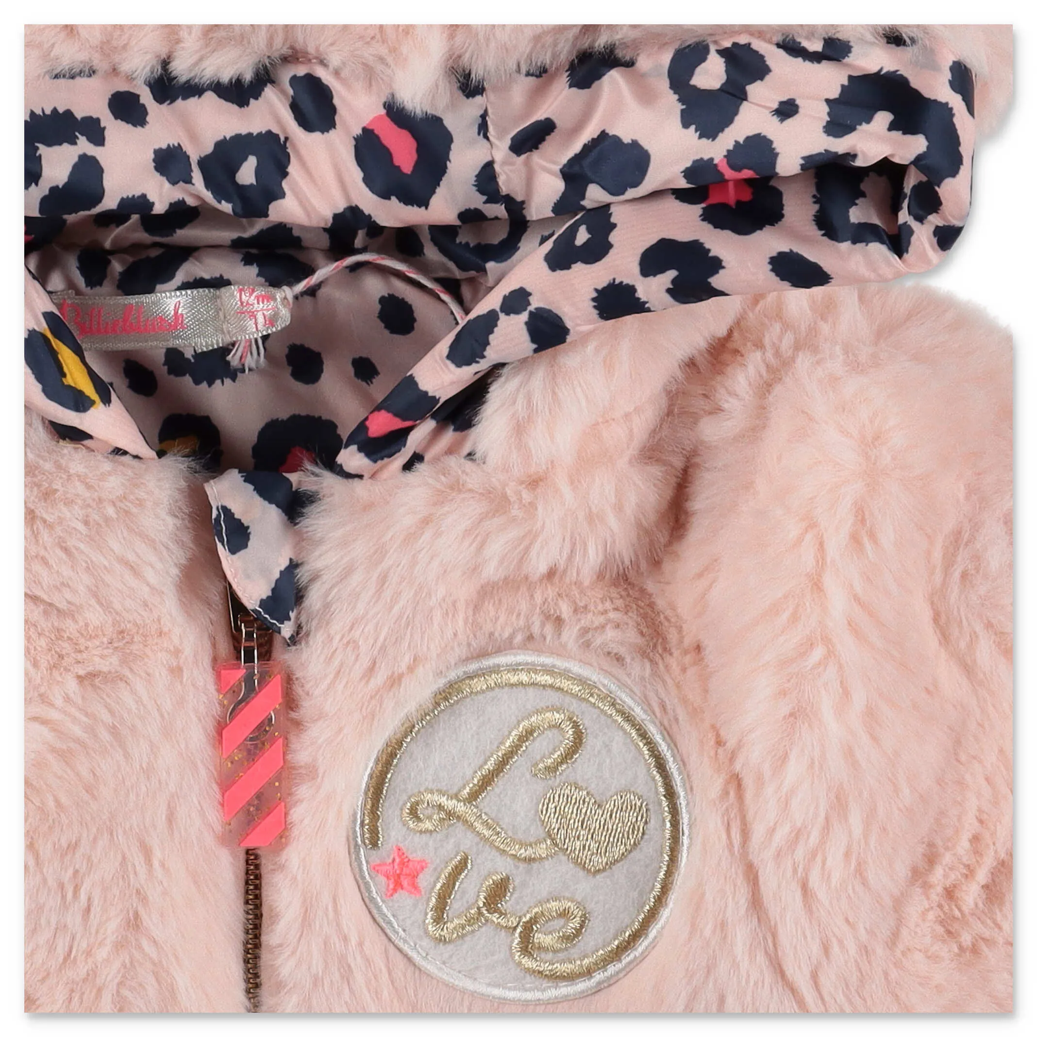 Billieblush Embroidered Patch Faux Fur Hooded Jacket