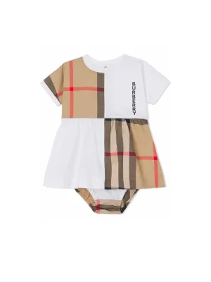 Burberry Kids Check Print Panelled Dress