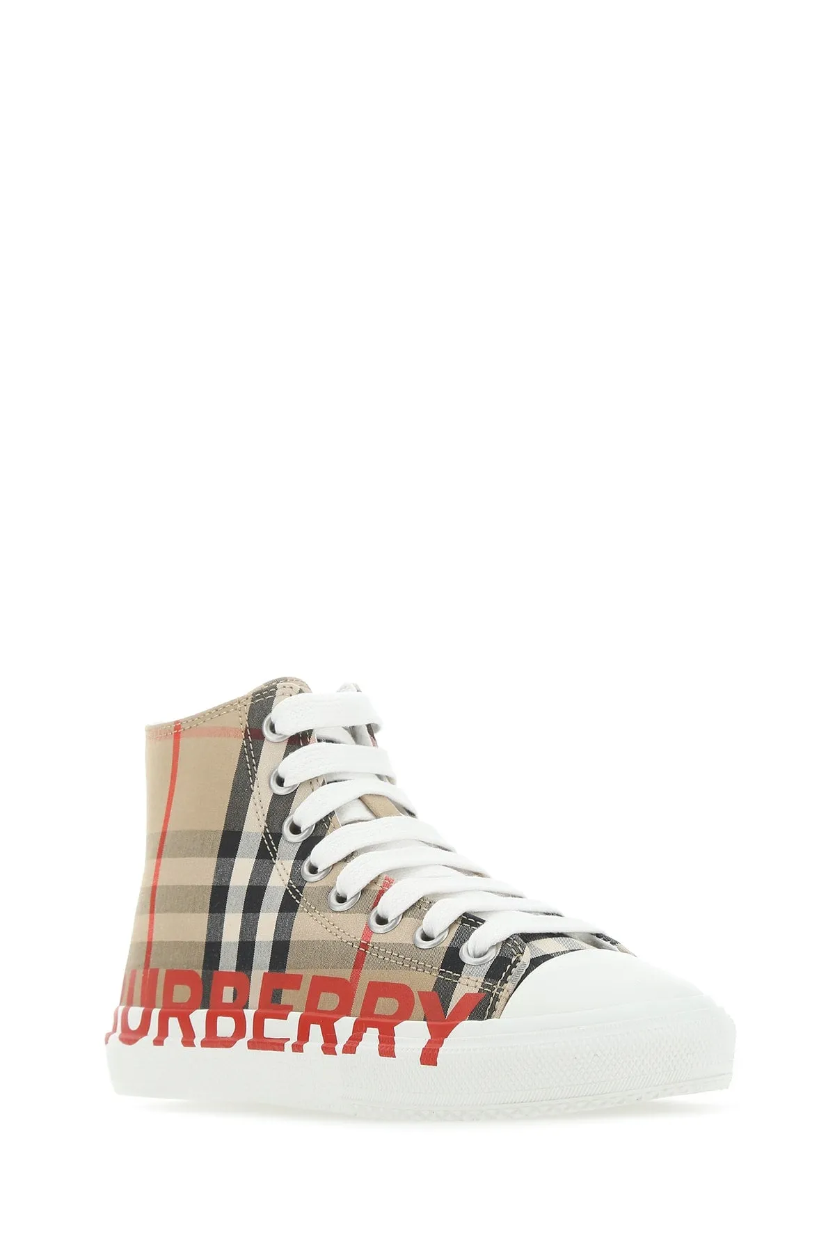 Burberry Kids Logo Print Vintage Check High-Top Sneakers