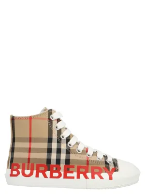 Burberry Kids Logo Print Vintage Check High-Top Sneakers