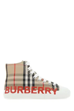 Burberry Kids Logo Print Vintage Check High-Top Sneakers