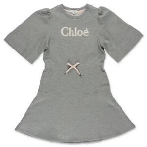 Chlo Kids Logo Embroidered Drawstring Waist Dress