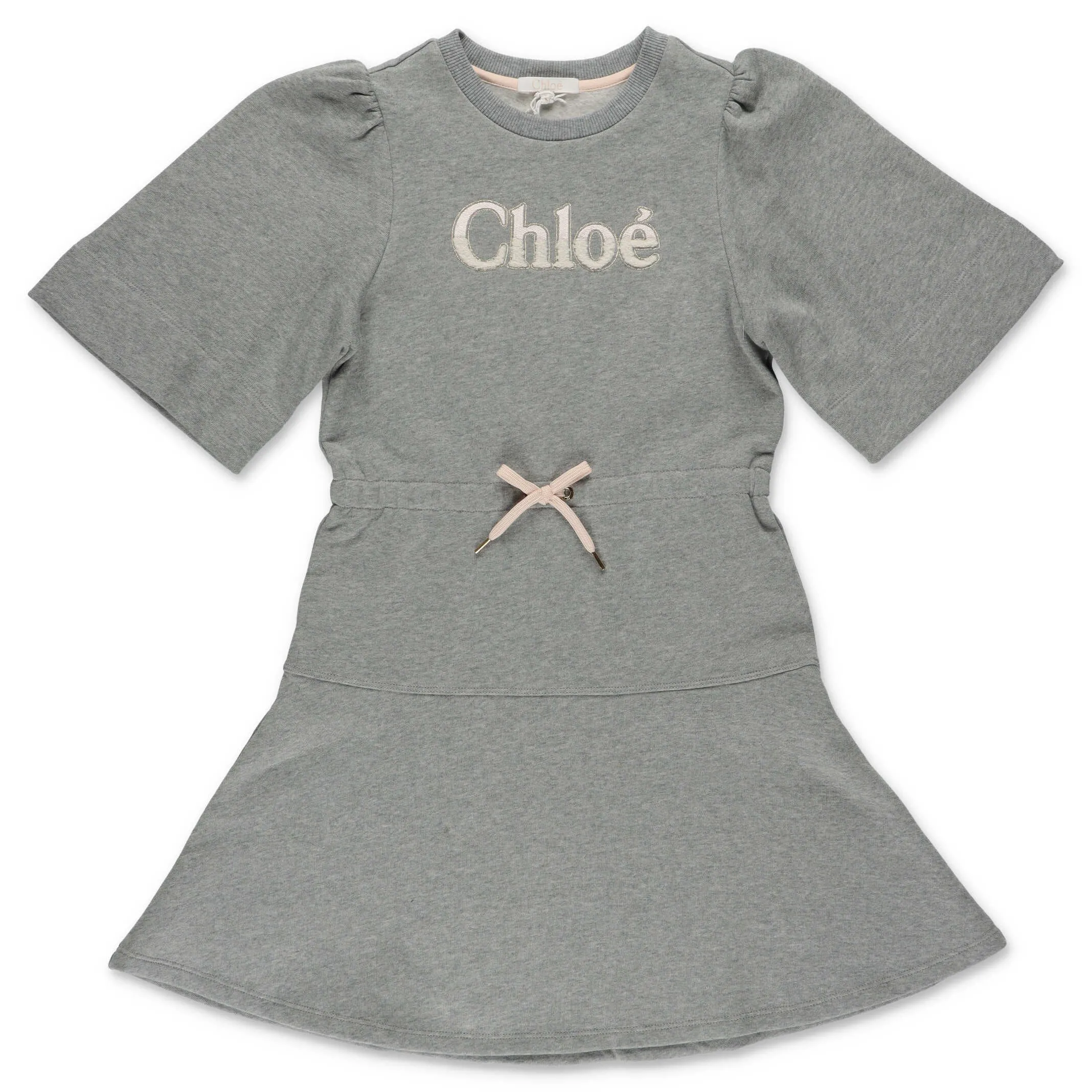 Chlo Kids Logo Embroidered Drawstring Waist Dress
