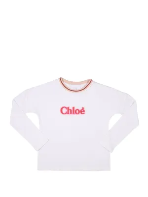 Chlo Kids Logo Print Crewneck Long-Sleeve Top