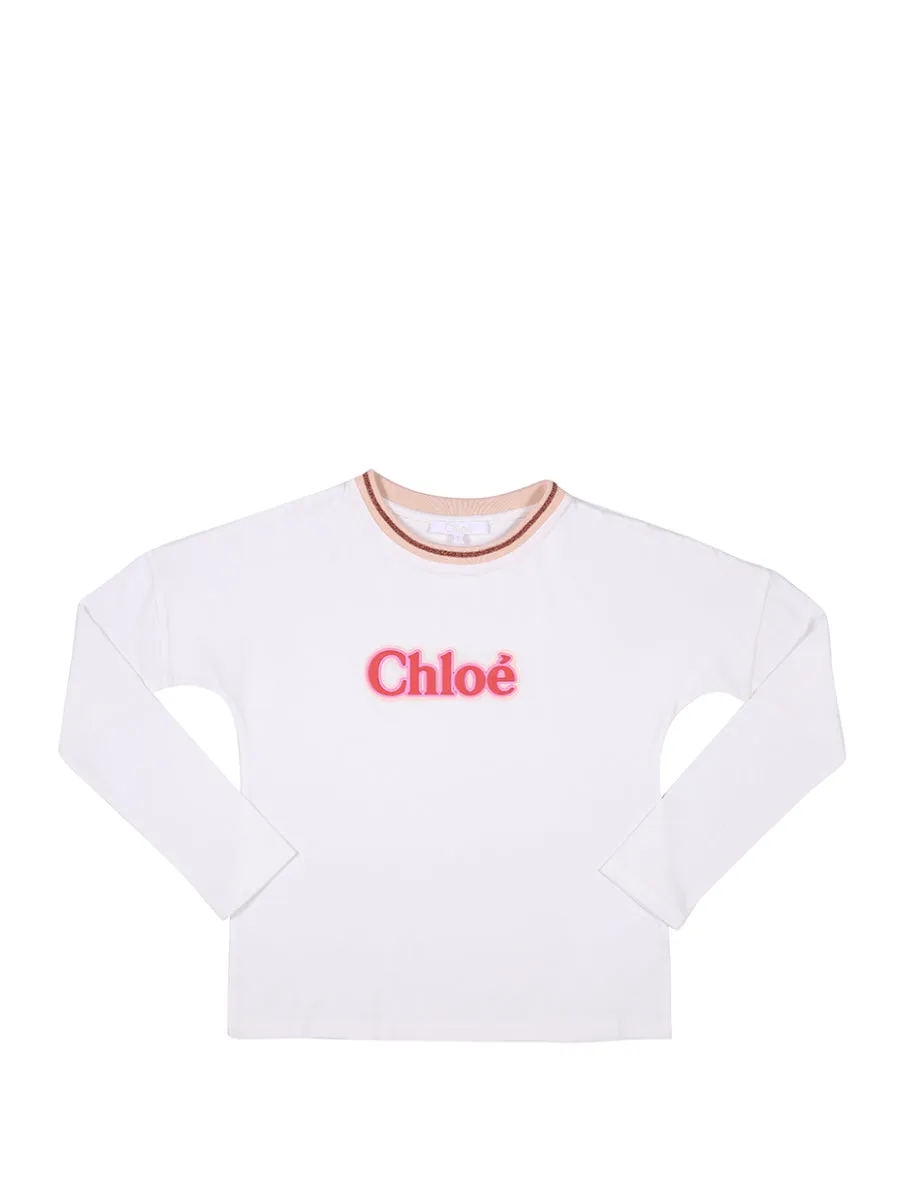 Chlo Kids Logo Print Crewneck Long-Sleeve Top
