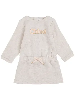 Chlo Kids Logo Print Drawstring Waist Dress
