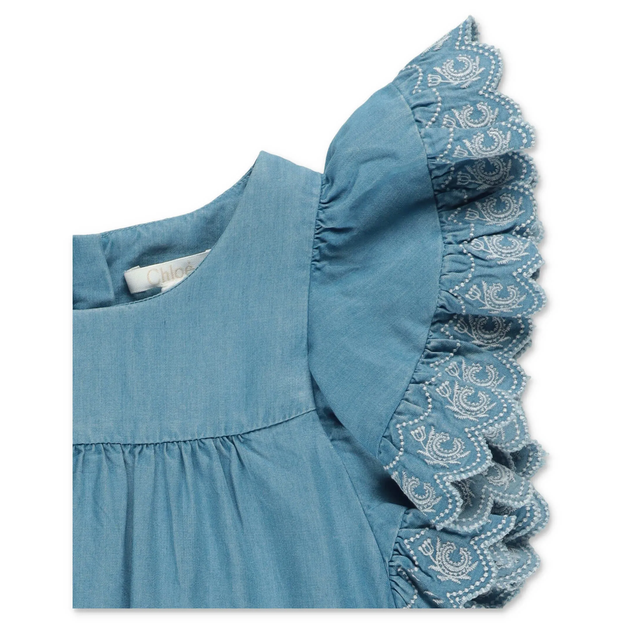 Chlo Kids Ruffled Chambray Dress