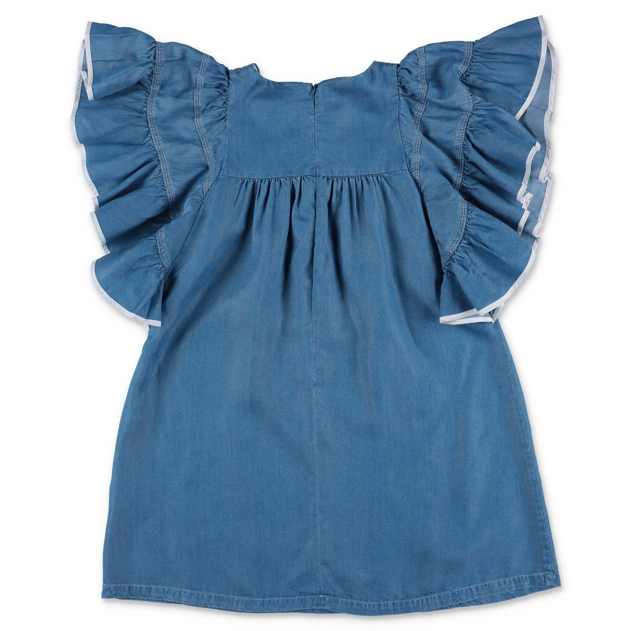 Chlo Kids Ruffled Sleeve Denim Dress
