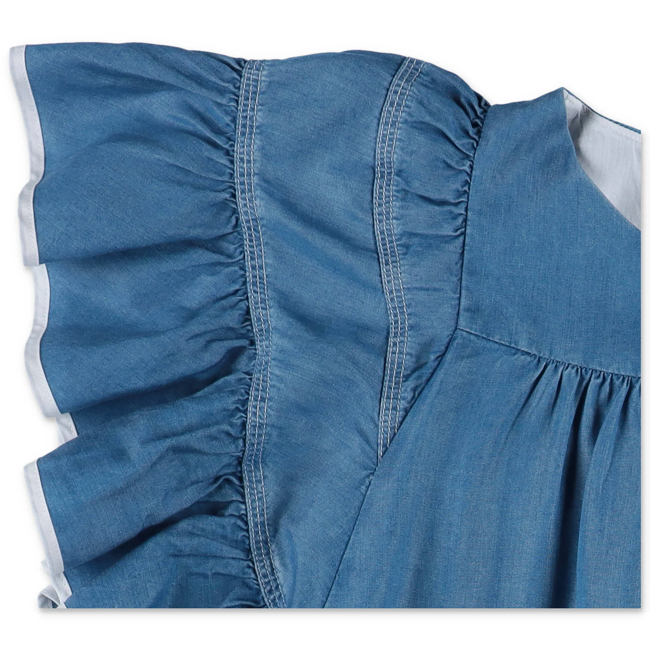Chlo Kids Ruffled Sleeve Denim Dress