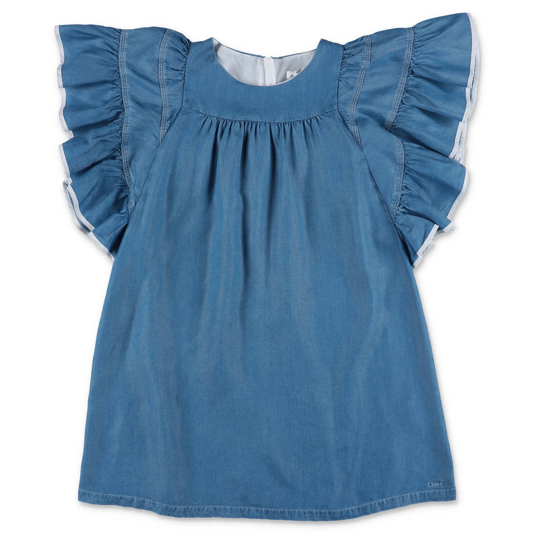 Chlo Kids Ruffled Sleeve Denim Dress