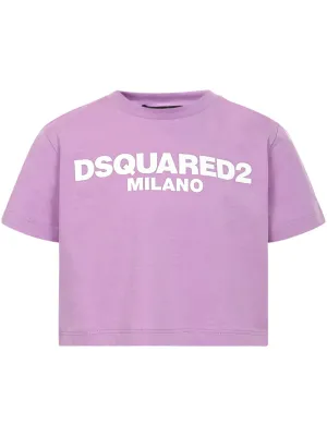 Dsquared2 Kids Logo Printed Crewneck Cropped T-Shirt