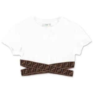 Fendi Kids FF Logo Tape Cropped T-Shirt