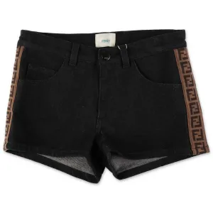 Fendi Kids FF Motif Tape Denim Shorts