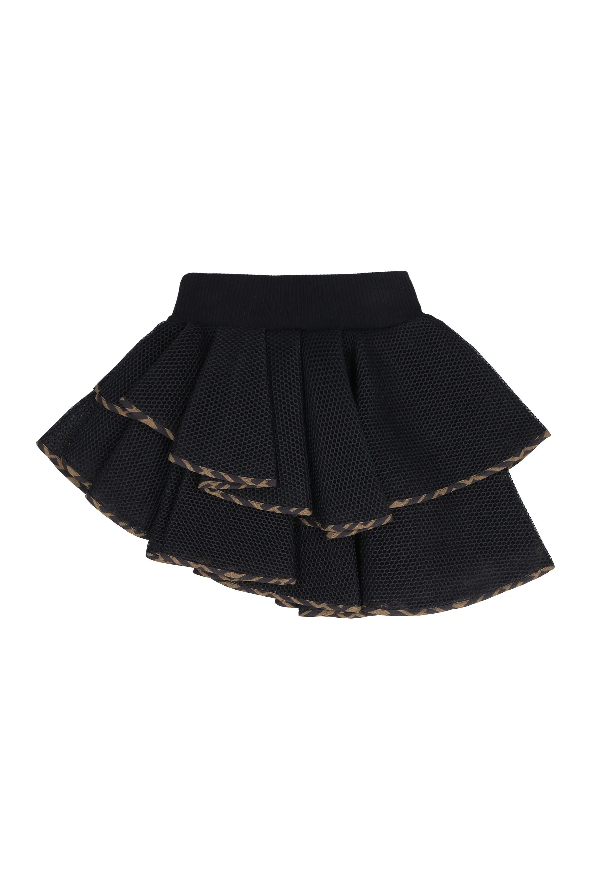 Fendi Kids FF Trim Asymmetric Ruffled Skirt
