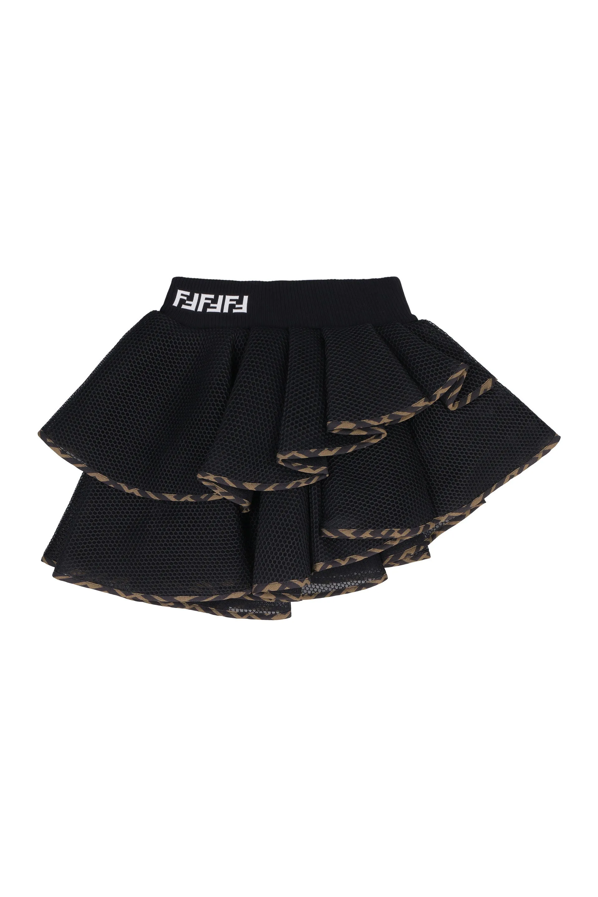 Fendi Kids FF Trim Asymmetric Ruffled Skirt