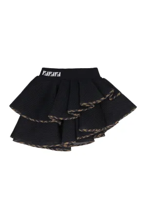 Fendi Kids FF Trim Asymmetric Ruffled Skirt