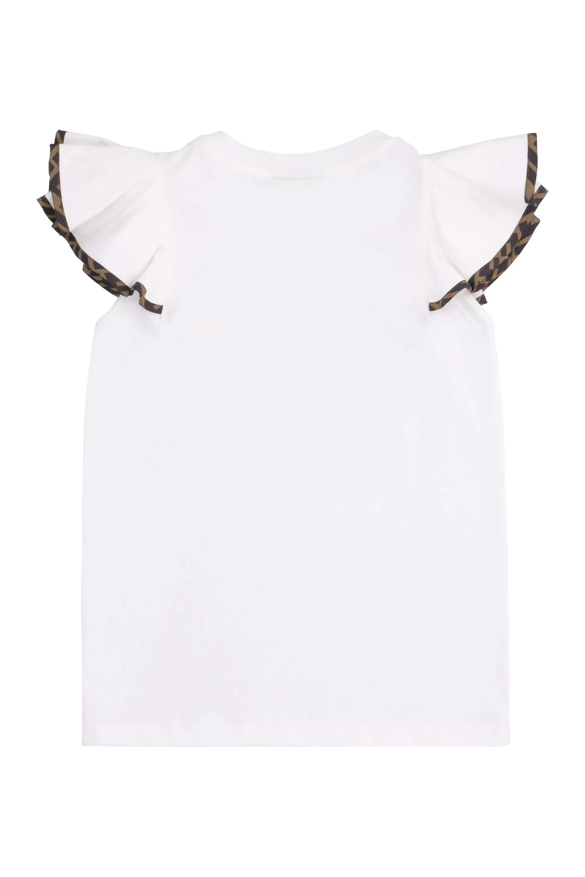Fendi Kids FF Trim Ruffled Sleeve T-Shirt