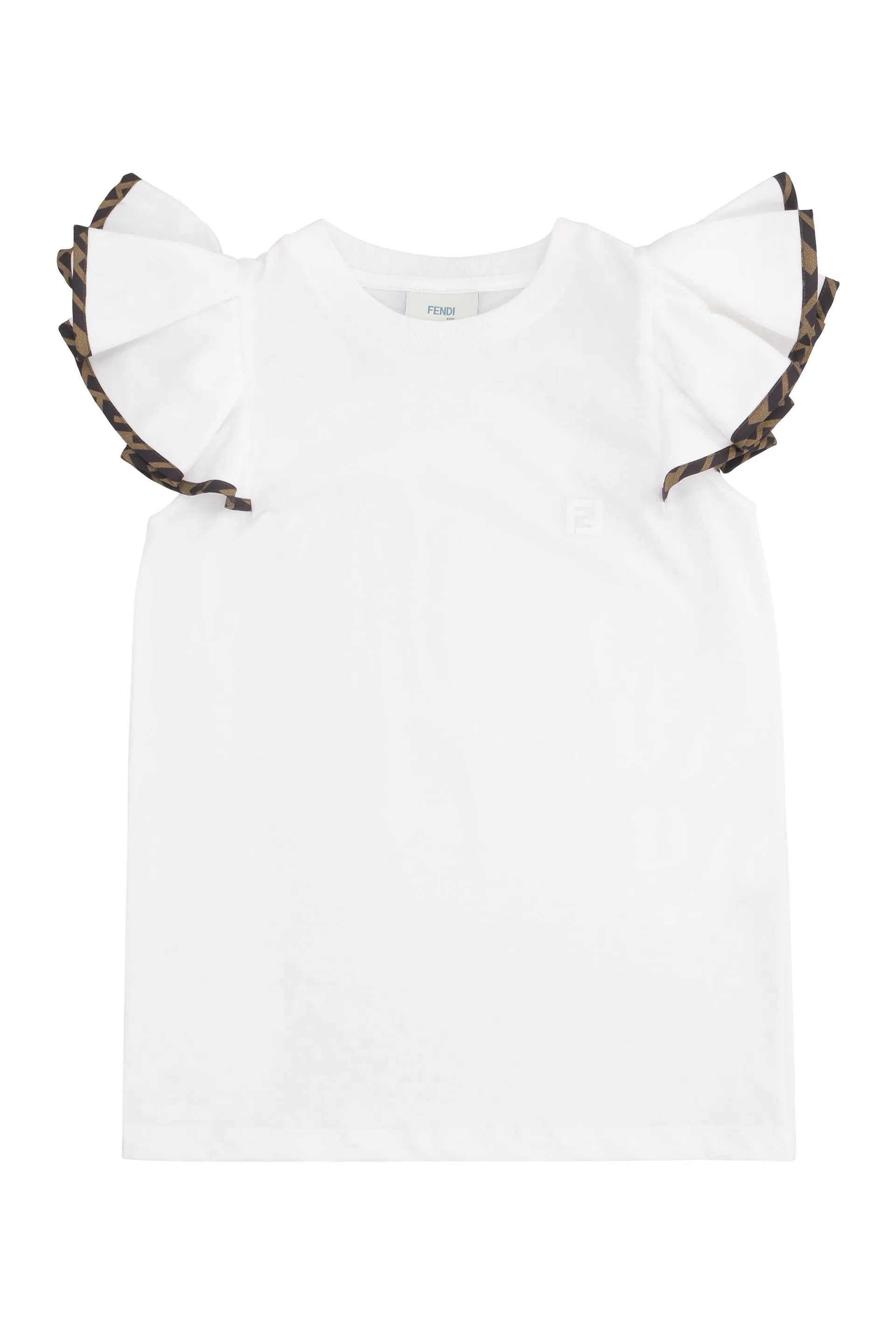 Fendi Kids FF Trim Ruffled Sleeve T-Shirt