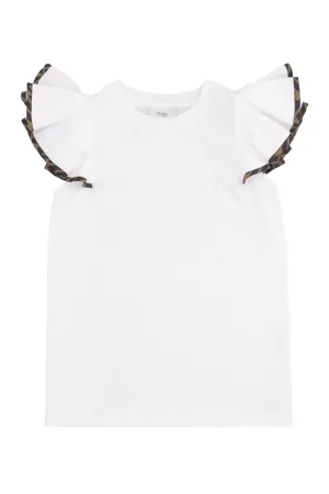 Fendi Kids FF Trim Ruffled Sleeve T-Shirt