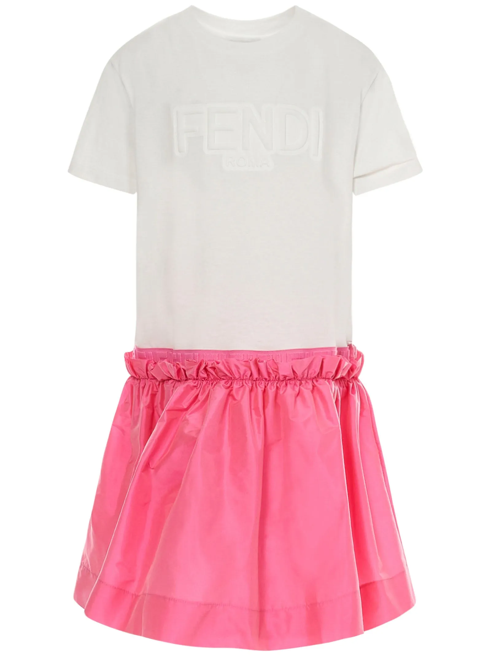 Fendi Kids Logo Detailed Two-Tone Crewneck Dress