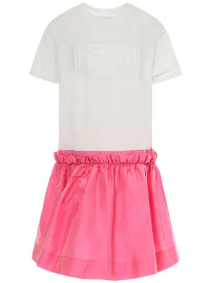 Fendi Kids Logo Detailed Two-Tone Crewneck Dress