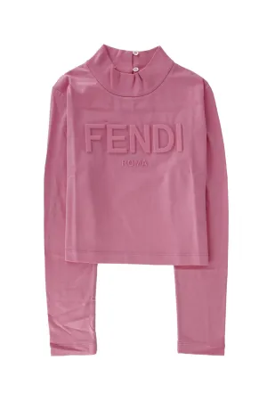 Fendi Kids Logo Embossed Long-Sleeve Crop Top