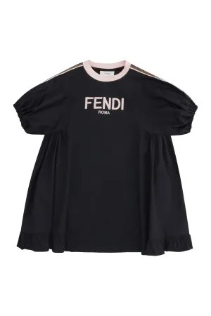 Fendi Kids Logo Printed Ruffled Hem Dress
