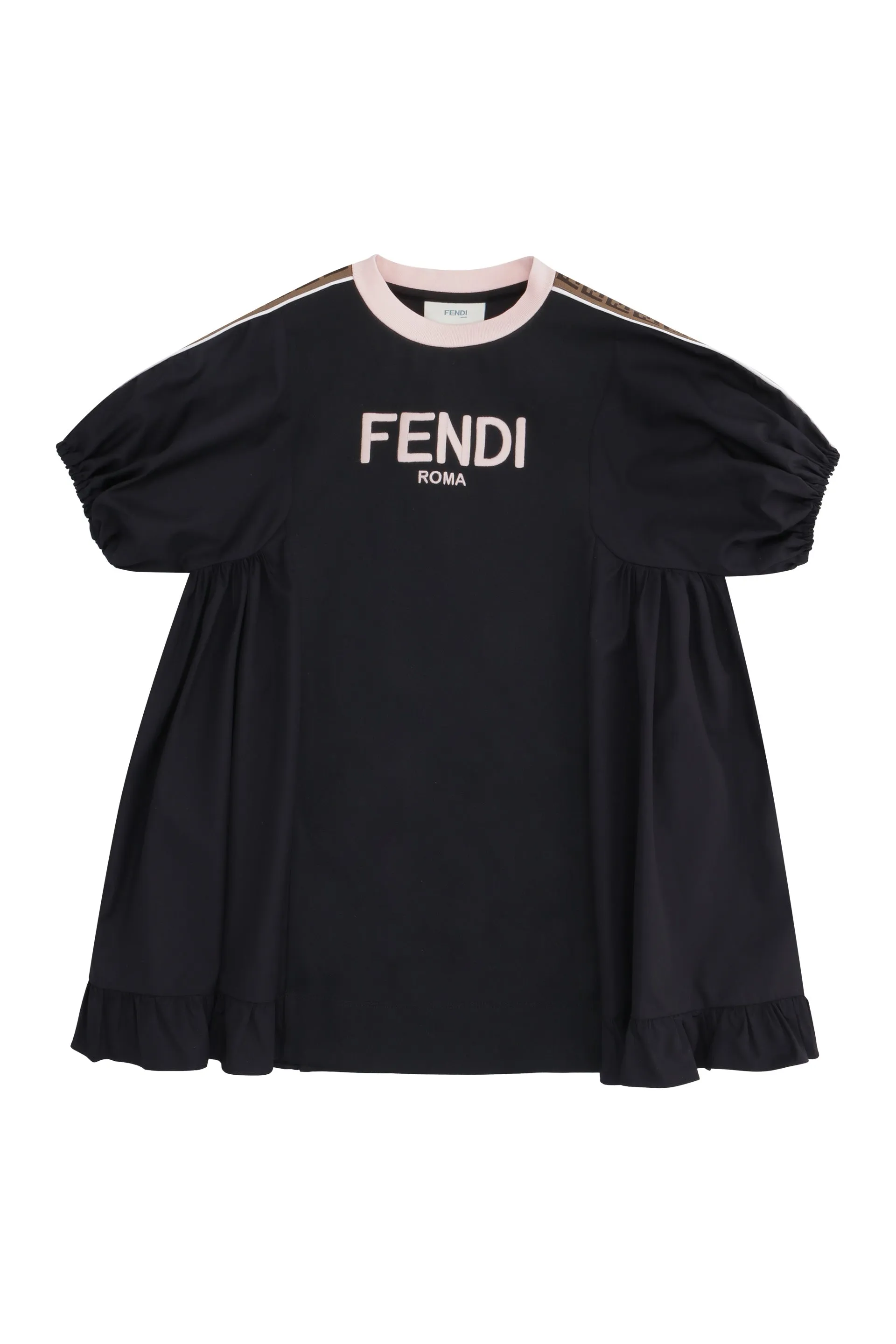 Fendi Kids Logo Printed Ruffled Hem Dress