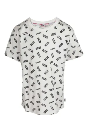GCDS Kids Allover Logo Printed Crewneck T-Shirt