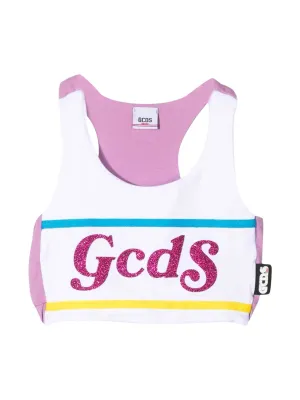 GCDS Kids Glitter Logo Printed Crop Top