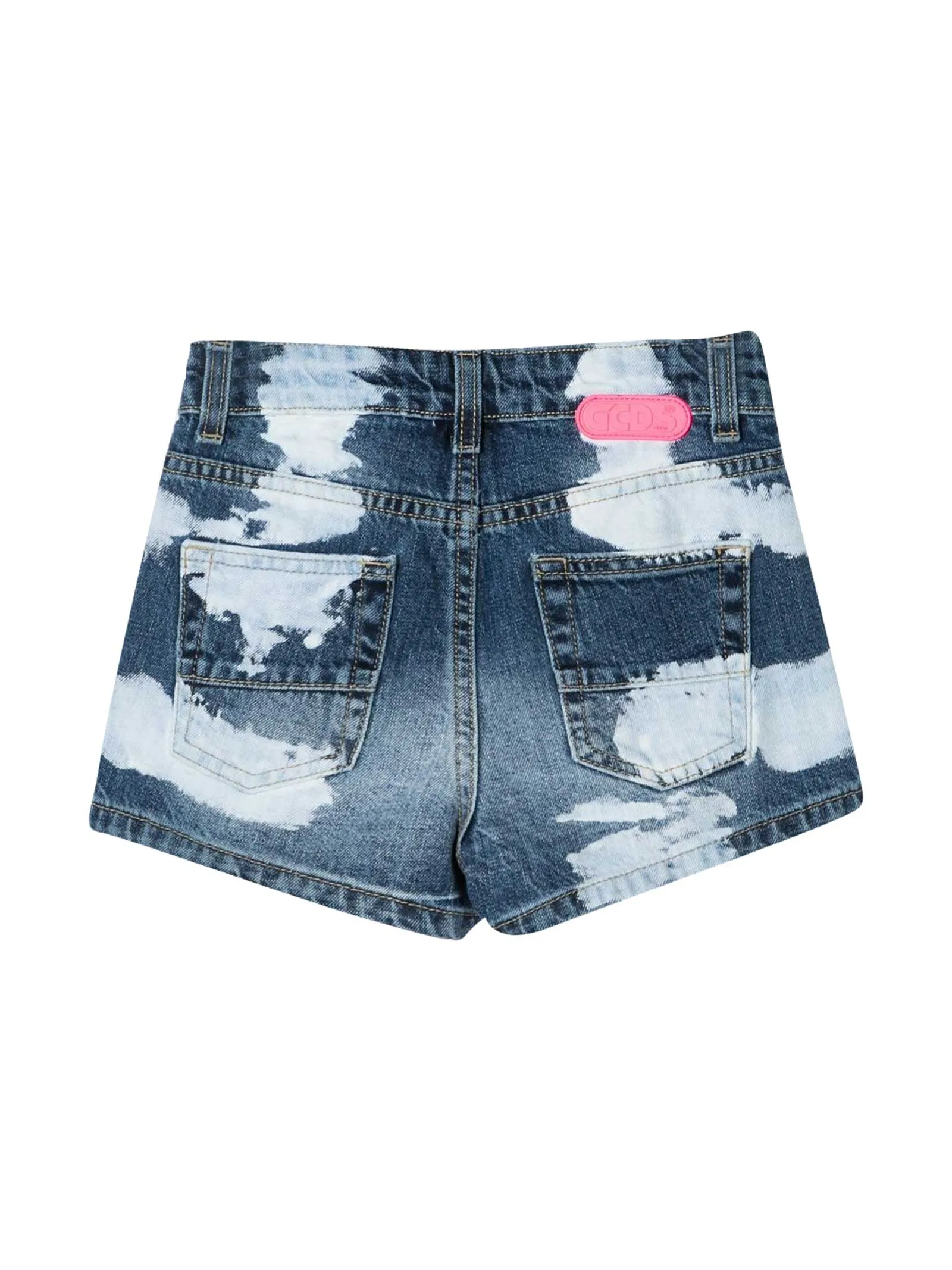 GCDS Kids Logo Printed Bleached Effect Denim Shorts