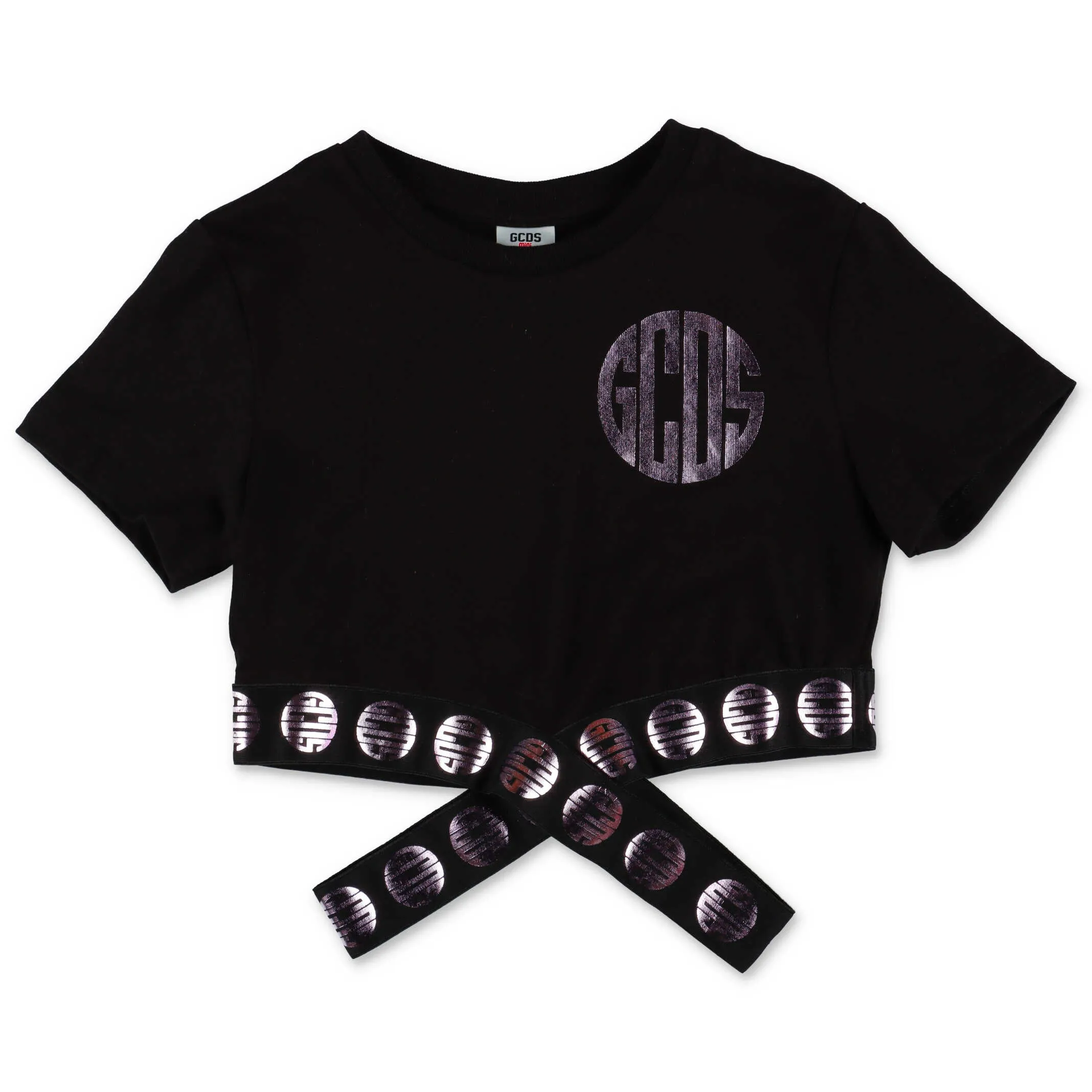 GCDS Kids Metallic Logo Printed Cropped T-Shirt