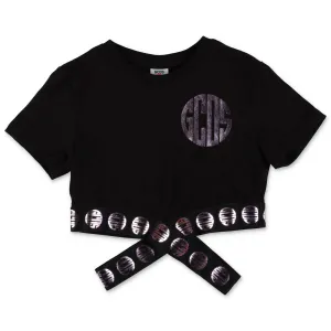 GCDS Kids Metallic Logo Printed Cropped T-Shirt