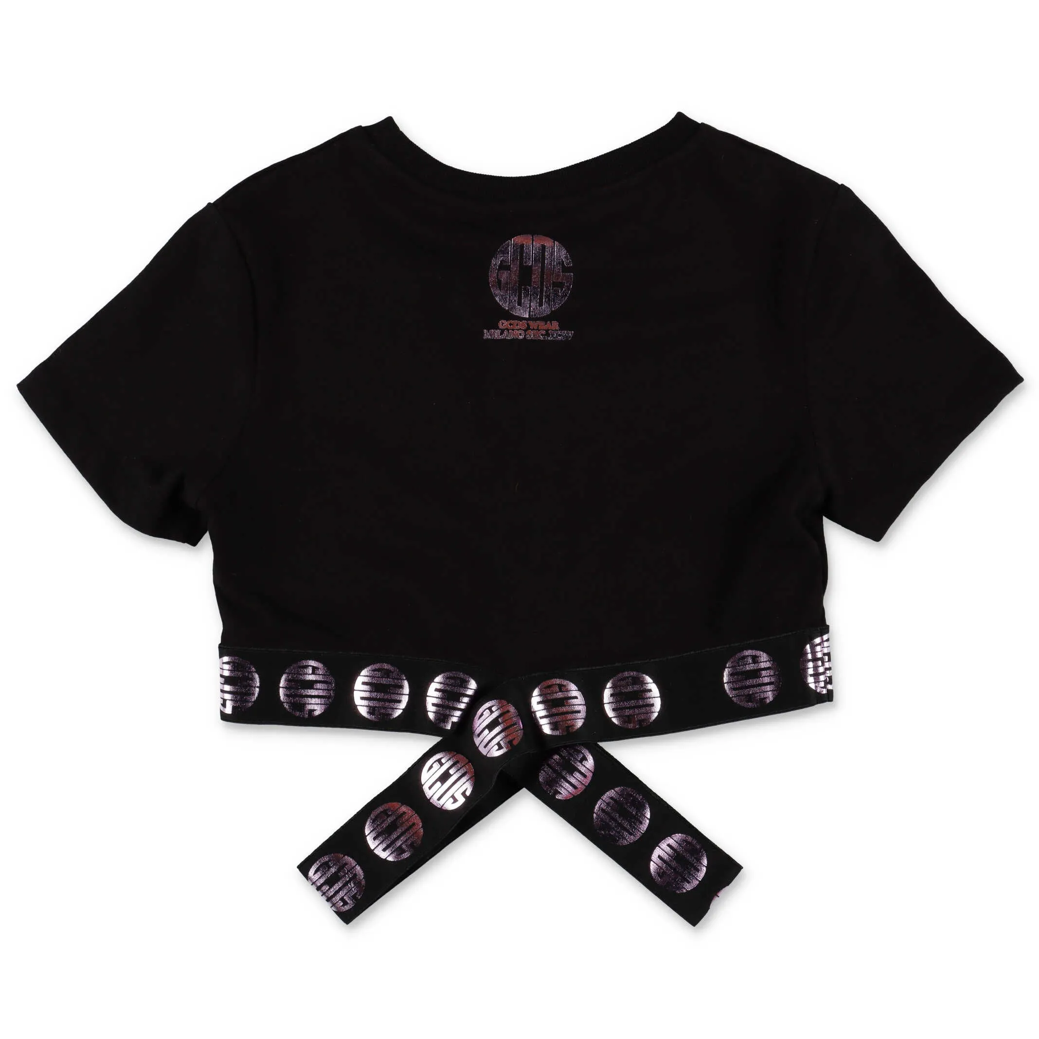 GCDS Kids Metallic Logo Printed Cropped T-Shirt