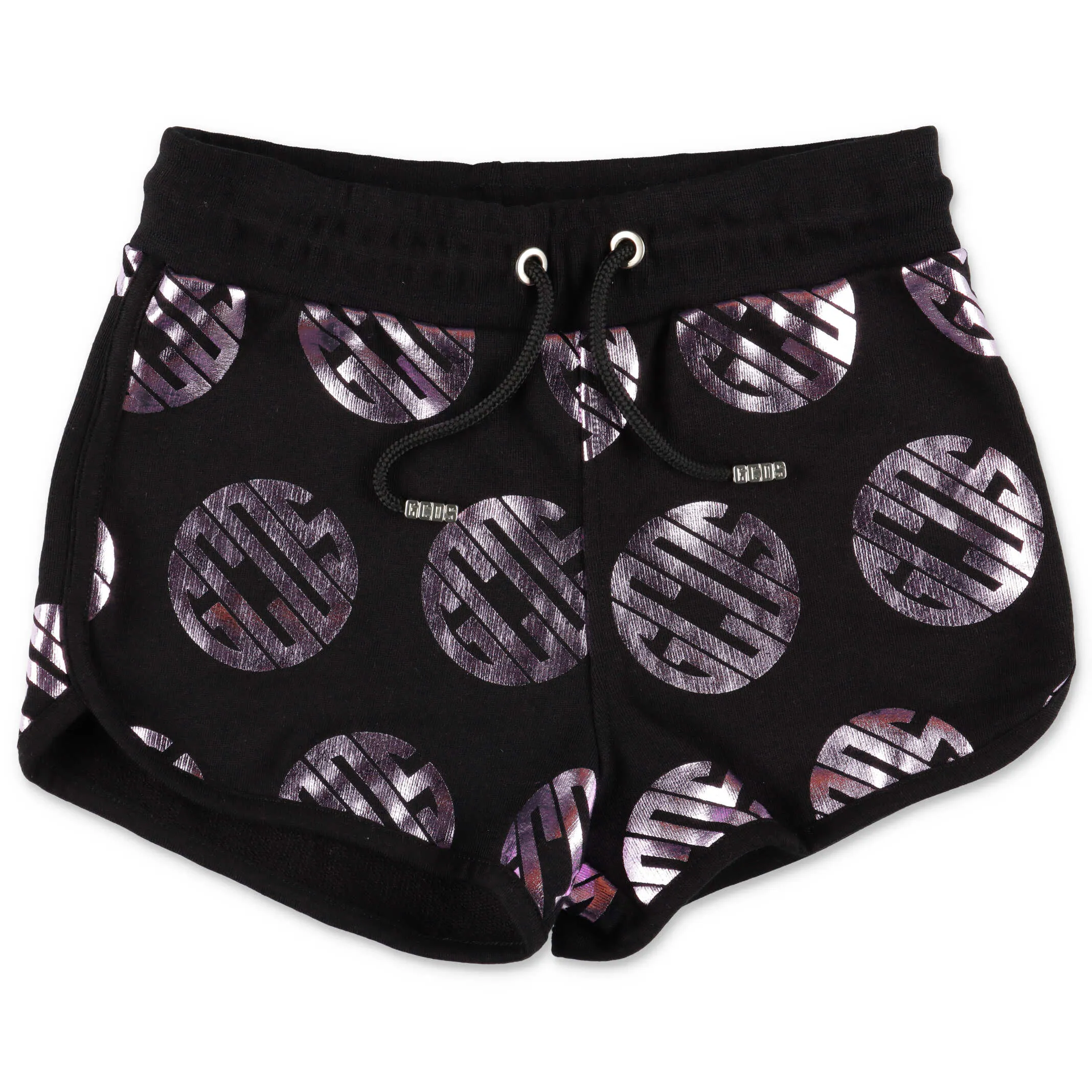GCDS Kids Metallic Logo Printed Drawstring Shorts